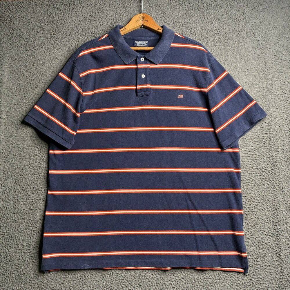 Polo Jeans Co Ralph Lauren Polo Shirt Mens XL Blue Striped Vintage Preppy Flag